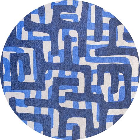 Tapis de salon Kuba Craft Collection 240x240 cm - Ultramarine - Motifs Ethniques Abstraits de l'Art Kuba, Design Moderne et Profondeur Visuelle