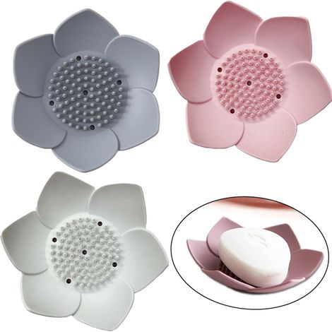 3 Pièces Porte-Savon en Forme de Lotus à Base de Silicone pour Salle de Bain, Cuisine, Douche, Buanderie ou Vestiaire (1/5)