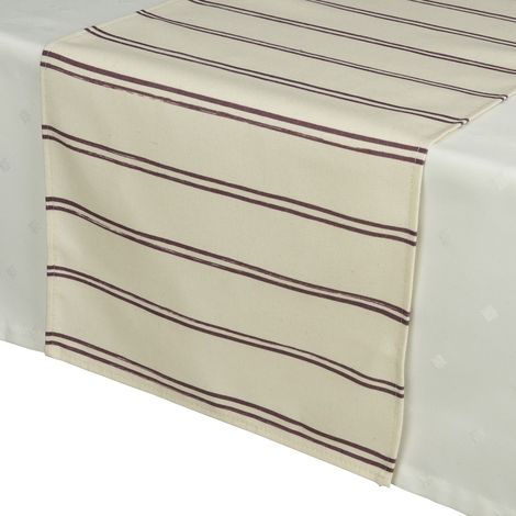 Decoris® Tischläufer Beige dunkelrot gestreift 32 x 140 cm - Polyester-Baumwolle