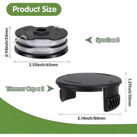8 Bobine Fil pour Coupe Bordure Compatible avec Parkside 13600210 + 2 Couvercle Piece Detachee pour Parkside Bobine de Fil Pièces Détachées pour LIDL PRTA 20-Li C3 A1B2 PRT 550 A1 A3 PRT 300 A1 (1/4)