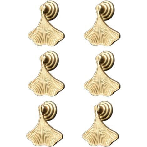 Ginkgo Lot de 6 poignées en forme de feuille Doré avec pendentif en forme de goutte (1/5)