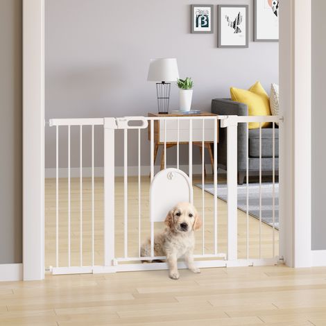 Barrière de sécurité pour porte, barrière de sécurité pour escalier, barrière pour chien, barrière de sécurité pour animaux de compagnie, à fixation par pince, acier, blanc, 75-131 x 76 cm