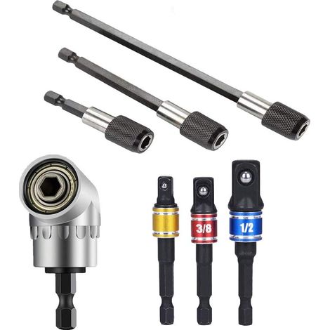 Accessoire pour perceuse hélicoïdale, 1 clé coudée à 105° + 3 rallonges hexagonales 1/4" + 3 adaptateurs pour douilles-AquaForge (1/5)