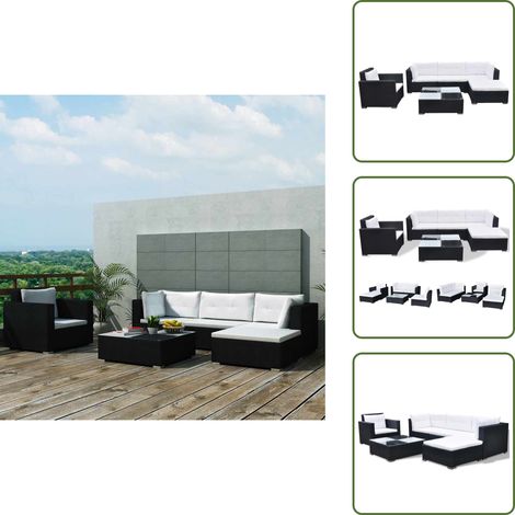 Polyrattan - vidaXL Set Divani da Giardino 6 pz con Cuscini in Polyrattan Nero - Divano angolare