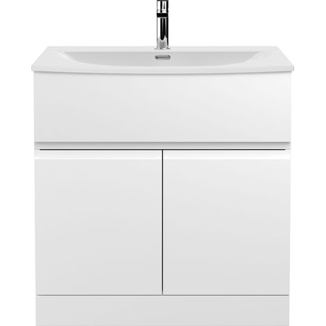Mavesyn Contemporary 2 Door 1 Drawer Floor Standing Vanity Unit with Curved Basin, Satin White, 800mm