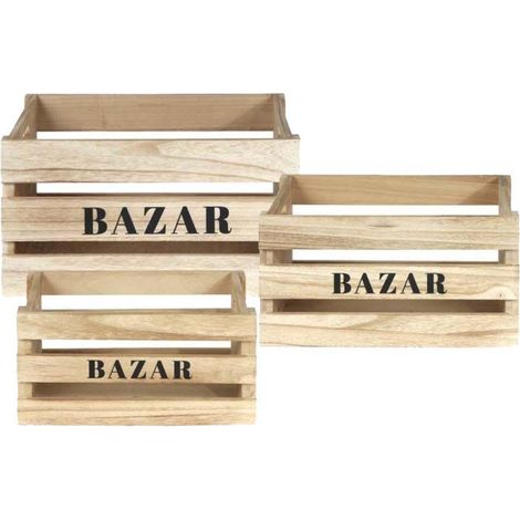 Lot de 3 Cagettes Déco "Bazar" 40cm Naturel (1/3)