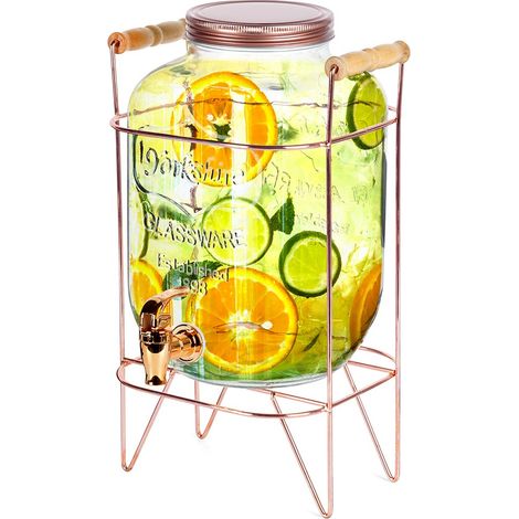 Glasgetränke, großes Spenderglas aus Glas mit Zapfhahn und Ständer, 5,5 l (1/5)