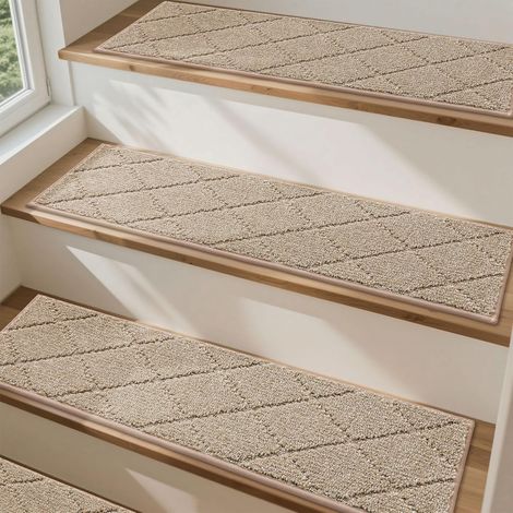 Tapis Escalier Antidérapant 70 x 22 cm – Moquette Lavable en Machine, Polyester, Dos TPE, Beige (1/5)