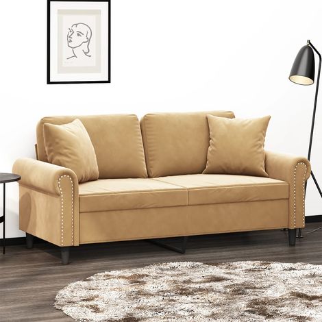 vidaXL 2-Sitzer Sofa mit dekorativen Kissen braun 140 cm Samt