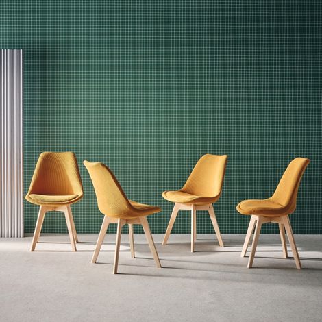 sweeek - Lot de 4 chaises scandinaves revêtement velours côtelé ocre. pieds bois de hêtre - Nils (1/5)