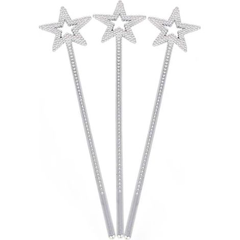 Lot de 3 baguettes magiques féeriques argentées en forme d'étoile à cinq branches (13 x 2,9 pouces), accessoires de fête (1/5)