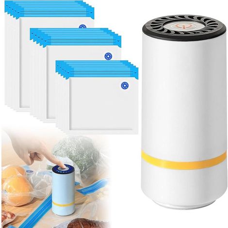 Machine Sous Vide Alimentaire, Scellant Sous Vide, Scelleur Sous Vide Automatique Avec 15 Sacs Sous Vide Réutilisables, Mini Portable Sous Videuse Alimentaire Pour Viandes, Légumes, Fruits (1/5)