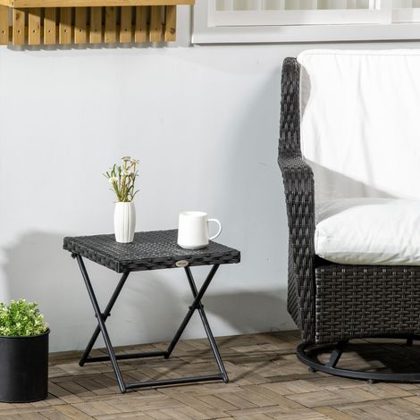 Table pliante de balcon en polyrattan, cadre en acier, facile d'entretien, 40x40x40 cm, noir (1/5)