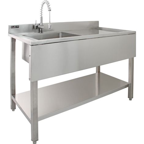 Lavello per ristorazione in acciaio inox cucina commerciale ristorante bar utility scolapiatti a destra a libero posizionamento ripiano inferiore regolabile piedini alzatina 90 x 120 x 60cm tappo per 
