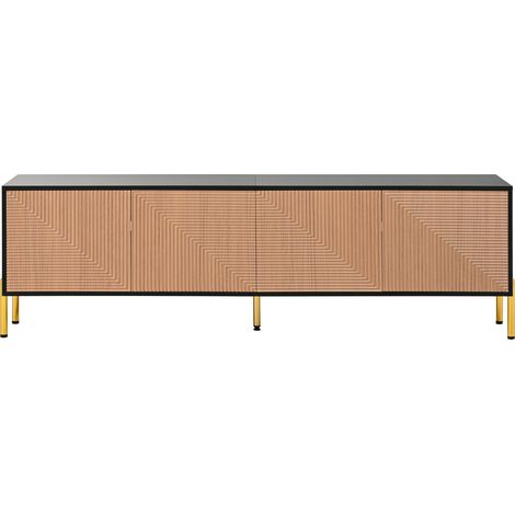 Modernes TV-Lowboard 179 x 35 x 53,5 cm, Schwarz und Natur, 4 Türen, goldene Beine (1/5)