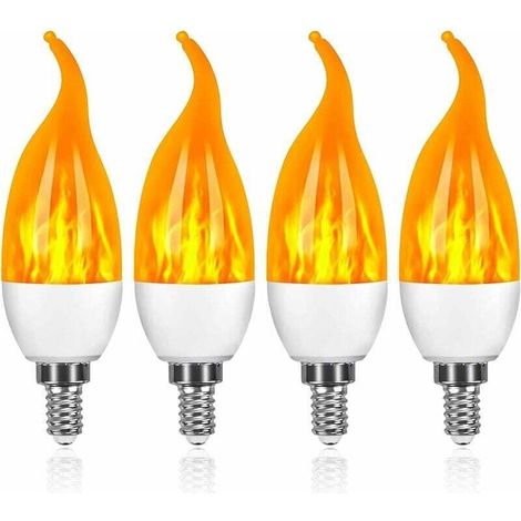 Lampe à flamme de bougie à LED, modèle de bulle de pointe de lampe à flamme de simulation de bulle de pointe, mode à trois vitesses de lumière jaune E14 4pcs (1/4)