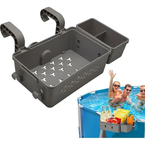 Panier de Rangement Piscine avec Porte-Gobelet Intégré - Fixation Bord Piscine Hors Sol pour Jouets, Snacks, Rafraîchissements - Organisation Résistante Maille Épaisse - Compatible Rail Supérieur 3" (1/5)