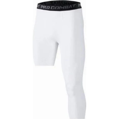 Collants de sport élastiques, pantalons de compression fitness anti-transpiration pour course, modelage corps, jambe gauche longue, droite courte, blanc (1/5)