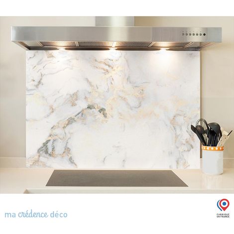 Fond de hotte : Marbre blanc doré - Verre trempé - 60 cm - 45 cm (1/5)