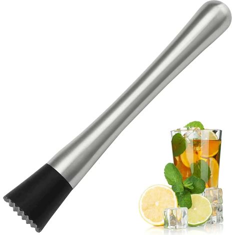 Mortero de acero inoxidable para cócteles - Mortero para preparar puré de cócteles con menta y cítricos naturales (20,5 cm) (1/5)