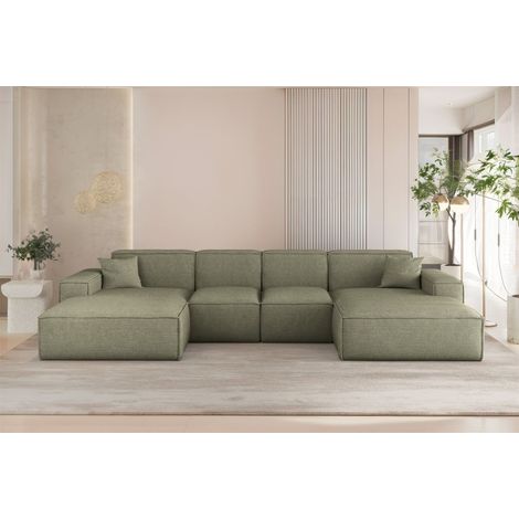 Wohnlandschaft Sofa U-Form CELES PREMIUM XS in Stoff Artico Grün