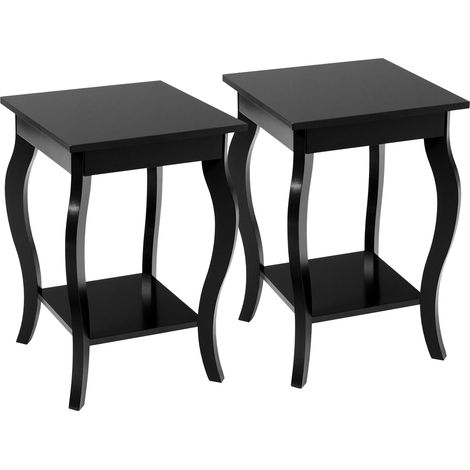 Set di 2 tavolini con gambe curve ripiani aperti a 2 livelli piedini antiscivolo, 2 Tavolini laterali Nero (1/4)