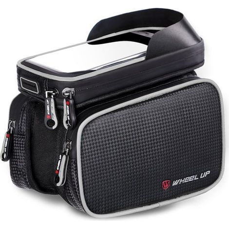 Lot de 1, sacoche de cadre de vélo, sacoche de cadre pour téléphones portables jusqu'à 6,2", pour VTT, cyclotourisme (gris)