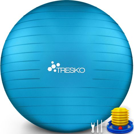 TRESKO Palla da ginnastica a prova di strappo palla da seduta palla da Yoga con pompa 300 kg Blu 85cm