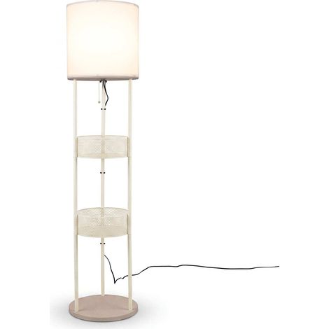 Floor Lamp with Storage Shelves and Linen Shade, 158 cm