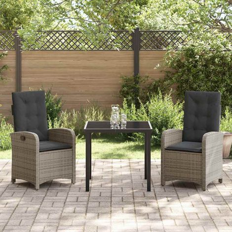 vidaXL Garten Essgruppe mit Kissen 3 pcs Grau Poly-Rattan (1/5)