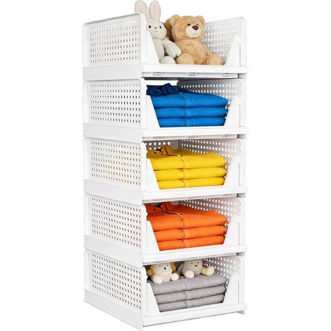 Lot de 5 Boites de Rangement Vetement Pliables, Organisateur Armoire et Placard, Tiroir Coulissant Placard 42.5x33.5x18 cm, Blanc (1/5)