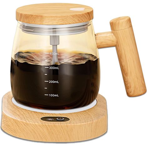 Soi En Remuant Tasse, 400ML Soi en Remuant Café Tasse Électrique Mélange Tasse Haut Borosilicate Verre Mélange Café Tasse Avec USB Chauffage Coaster Approprié pour Café/Lait/Protéine Poudre (1/5)
