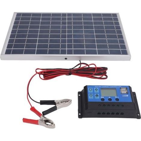 10W 12V Polycrystalline Solar Panel, IP65 Waterproof, with 30A Charge Controller for Outdoor Use (1/5)