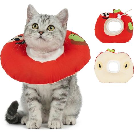 Collier Chat Post-OP Doux Protection plaies Anti-léchage Alternative au cône Donut léger et Confortable Protège Les plaies après Chirurgie ou Stérilisation Rouge Pomme XS (1/5)