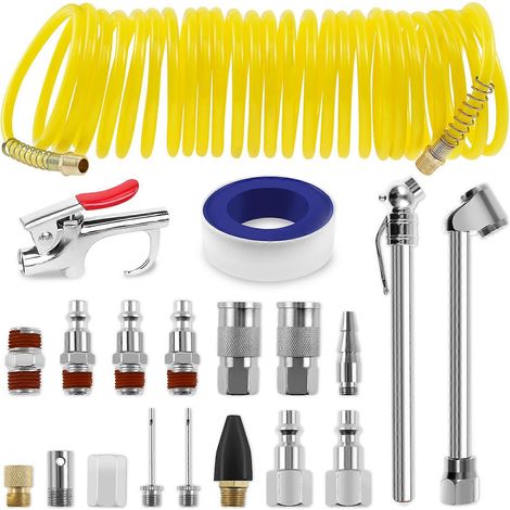 Tuyau pneumatique droit pour compresseur d'air avec raccord rapide et adaptateur à filetage mâle 1/4". (1/5)
