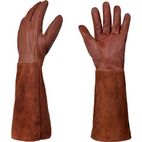 1 Paar lange Gartenhandschuhe – braun, Größe L (1/5)