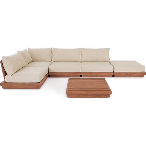 Salottino con cuscini "Delgada" in legno teak da giardino e veranda