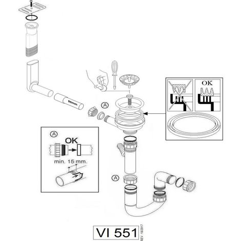 Vidage manuel 1 bac CUIPD673-D évier résine et granit - Siphon gain de place