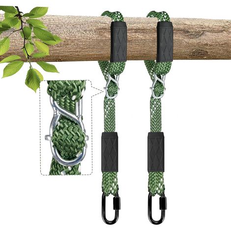 2 Set Swing Tree Mount, 203 cm Adjustable Nylon Hanging Rope with Carabiner, Load 362 kg, Fixing Kit for Hammock, Hanging Chair, Yoga, Indoor Outdoor (1/5)
