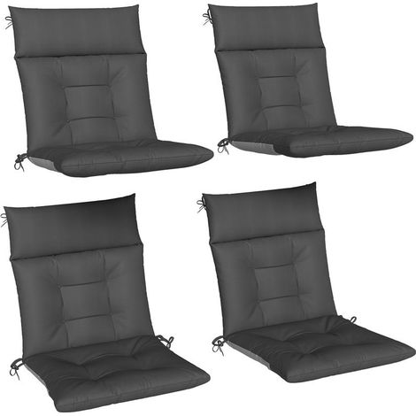 Lot de 4 coussins de chaise de jardin gris foncé avec dossier et sangles, imperméables, 112 cm, confort extérieur (1/5)