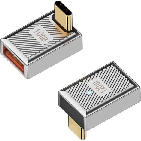 Lot de 2 adaptateurs USB3.1toType-C 120 W coudé à 90° 10 Gbps à angle droit, alliage Zn/LED, pour téléphone, tablette, 2 pièces (courbure) (1/5)