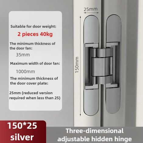 (40 kg argent) Lot de 2 ferrures pour porte à charnières, porte en bois escamotable, porte pliante, forme escamotable réglable, capacité de charge (1/5)