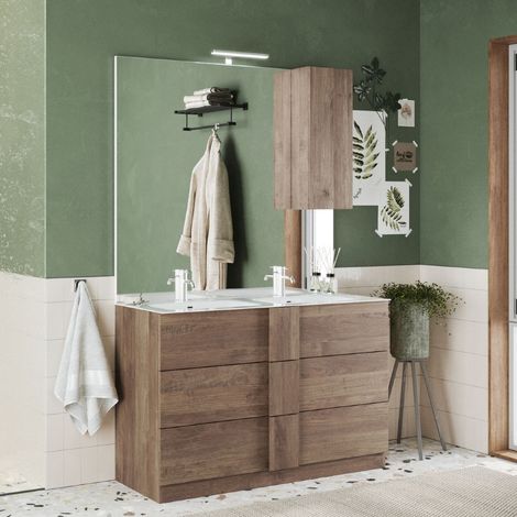 Meuble vasque en bois 120cm + vasque + miroir + colonne TERRA (1/5)