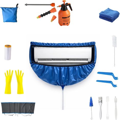 Kit Nettoyage Climatisation - 1 Ensemble - Polyester Imperméable - Panneaux Latéraux Doubles - Pour Climatiseur Mural Split - Bleu Taille M (1/5)