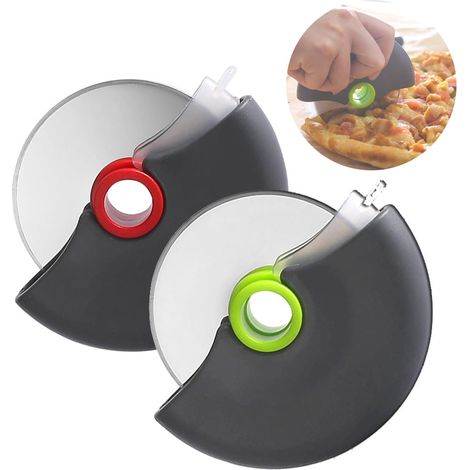 Ensemble de 2 roulettes à pizza : Trancheuses haut de gamme en acier inoxydable 18/8 ultra-tranchantes avec protège-lames – Outils de découpe de pizza durables et sûrs (1/5)