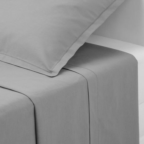 Drap Plat 2 Personnes "Percale" 240x290cm Gris (1/2)