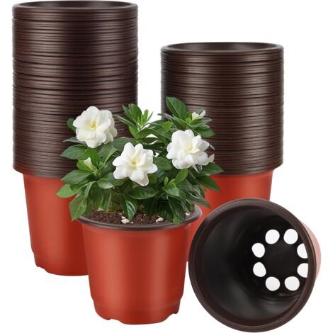 100 Pots de fleurs, Plastique, Trous de drainage, 10cm, Pour semis et plantes d'intérieur