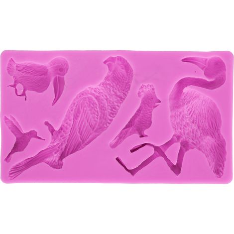 Bird Pattern Fondant Cake Mold Portable Soft Silicone Mold for Chocolate Candle (Pink) (1/5)