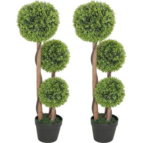 HOMCOM Set 2 Piante Artificiale di Bosso a 3 Sfere Altezza 90 cm con Vaso (1/5)