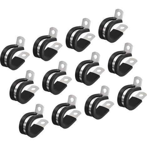 Lot de 24 colliers de serrage en acier inoxydable 304, forme R, 20 mm, isolés en caoutchouc pour tuyaux métalliques